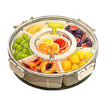 Bandeja Giratória 360 Graus com 6 Compartimentos para Snacks, Alça e Tampa Hermética – Recipiente Portátil Redondo para Armazenamento de Frutas, Nozes, Doces, 6 Compartimentos