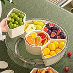 Bandeja Giratória 360 Graus com 6 Compartimentos para Snacks, Alça e Tampa Hermética – Recipiente Portátil Redondo para Armazenamento de Frutas, Nozes, Doces, 6 Compartimentos