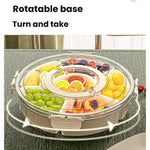 Bandeja Giratória 360 Graus com 6 Compartimentos para Snacks, Alça e Tampa Hermética – Recipiente Portátil Redondo para Armazenamento de Frutas, Nozes, Doces, 6 Compartimentos