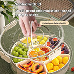 Bandeja Giratória 360 Graus com 6 Compartimentos para Snacks, Alça e Tampa Hermética – Recipiente Portátil Redondo para Armazenamento de Frutas, Nozes, Doces, 6 Compartimentos