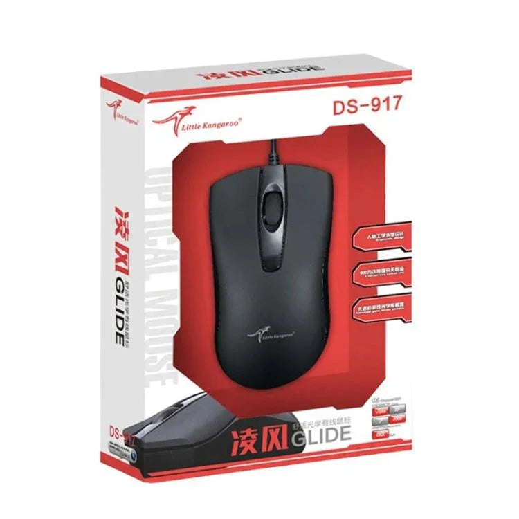 Little Kangaroo DS-917 Rato Óptico Ergonómico com Fio 1000DPI para Portátil, Escritório e Gaming, DS-917 USB