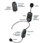 Amplificador de microfone sem fios 2,4G Microfone portátil, 1 em 1 clipe de lapela, 1 em 1 para cabeça, 1 em 2 clipe de lapela, 1 em 2 para cabeça