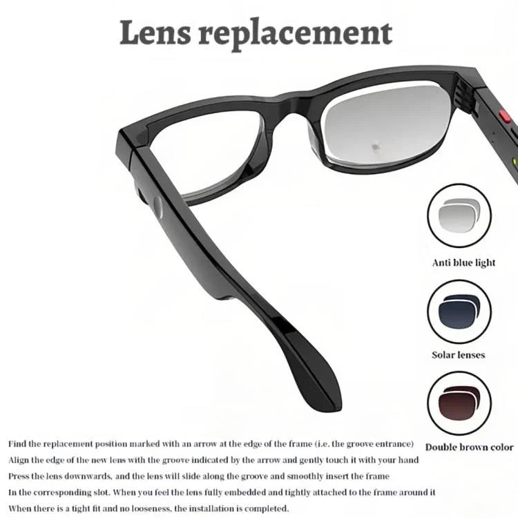 Óculos Inteligentes AIMB-G1 com Câmara de 5MP & Tradução AI em Tempo Real Vídeo Estabilizado 1080P, Kit de 3 Lentes, AIMB-G1