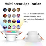 Luz de Teto Embutida Compatível com Tuya WIFI & Bluetooth RGB+CW+WW LED Dimerizável, 5W 2,5 polegadas, 7W 3,5 polegadas, 10W 4 polegadas