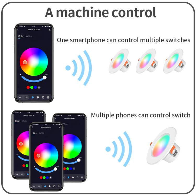 Luz de Teto Embutida Compatível com Tuya WIFI & Bluetooth RGB+CW+WW LED Dimerizável, 5W 2,5 polegadas, 7W 3,5 polegadas, 10W 4 polegadas