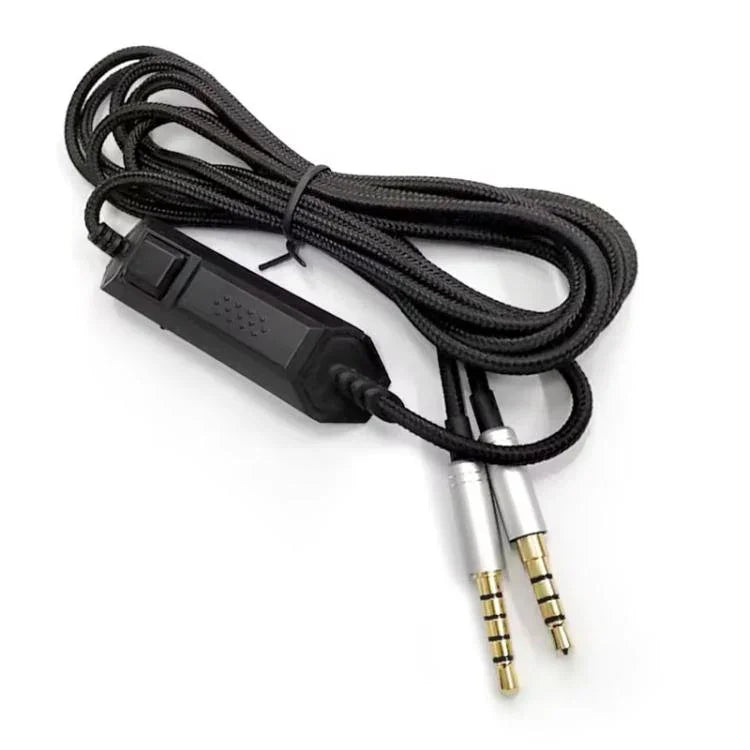 Cabo de áudio trançado 2m para auscultadores gaming Logitech Astro A10 / A40, ficha prata reta, ficha prata com comando com fios, ficha preta com comando com fios