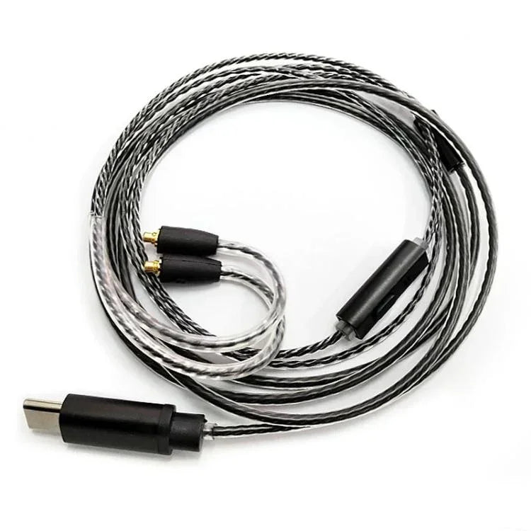 Cabo com ficha Type-C para interface MMCX de 1,2m para auscultadores Shure SE215 / SE315 / SE425 / SE535 / SE846, controlo em linha, padrão