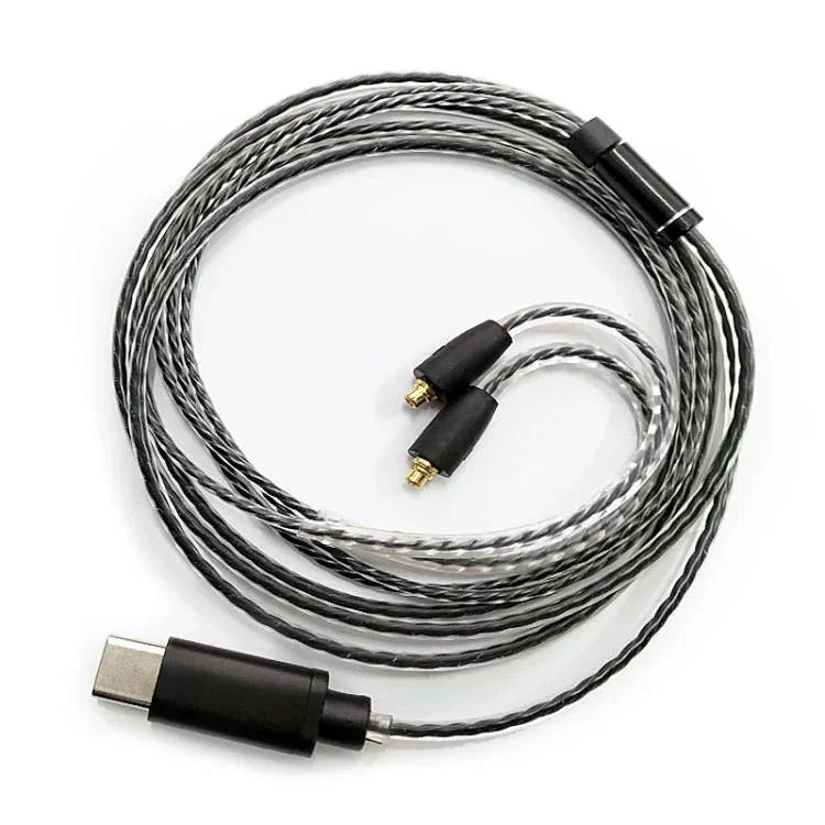 Cabo com ficha Type-C para interface MMCX de 1,2m para auscultadores Shure SE215 / SE315 / SE425 / SE535 / SE846, controlo em linha, padrão