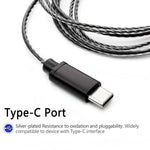 Cabo com ficha Type-C para interface MMCX de 1,2m para auscultadores Shure SE215 / SE315 / SE425 / SE535 / SE846, controlo em linha, padrão