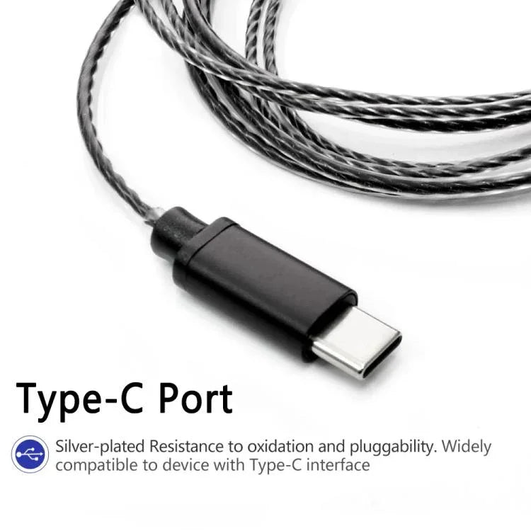 Cabo com ficha Type-C para interface MMCX de 1,2m para auscultadores Shure SE215 / SE315 / SE425 / SE535 / SE846, controlo em linha, padrão