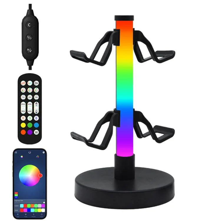 Suporte para auscultadores KBB-81 RGB com luz ambiente, controlo com fios, controlo com fios + controlo remoto, controlo com fios + controlo remoto + aplicação Bluetooth