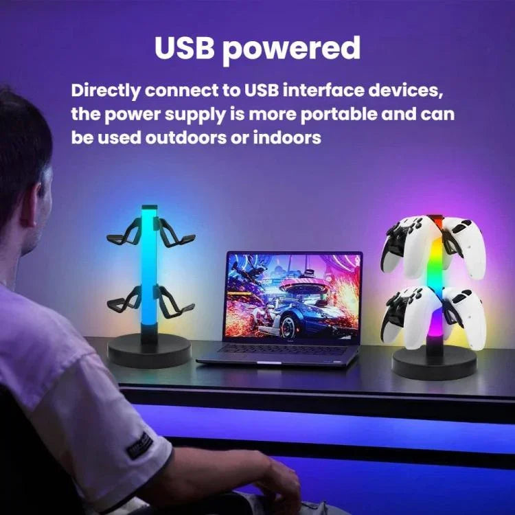 Suporte para auscultadores KBB-81 RGB com luz ambiente, controlo com fios, controlo com fios + controlo remoto, controlo com fios + controlo remoto + aplicação Bluetooth