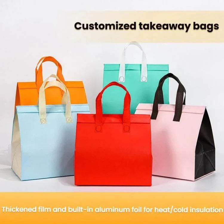 Saco Térmico para Takeaway de Papel de Alumínio, 50 Sacos por Pacote, Tamanho: 21x26x11cm, Pequeno 21x26x11cm, Médio 24x24x15cm, Grande 26x26x17cm, Extra Grande 30x30x20cm