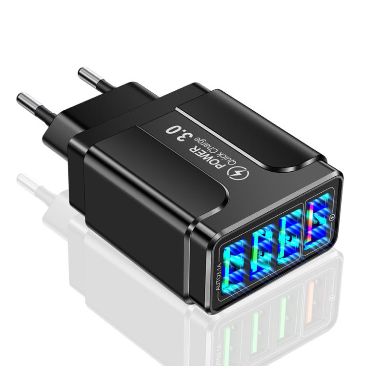 Carregador de Telemóvel com 4 Portas USB 5.1A QC3.0 de Carregamento Rápido, Ficha UE, Ficha EUA, Ficha Reino Unido