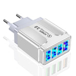 Carregador de Telemóvel com 4 Portas USB 5.1A QC3.0 de Carregamento Rápido, Ficha UE, Ficha EUA, Ficha Reino Unido