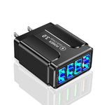 Carregador de Telemóvel com 4 Portas USB 5.1A QC3.0 de Carregamento Rápido, Ficha UE, Ficha EUA, Ficha Reino Unido