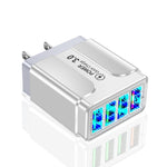 Carregador de Telemóvel com 4 Portas USB 5.1A QC3.0 de Carregamento Rápido, Ficha UE, Ficha EUA, Ficha Reino Unido