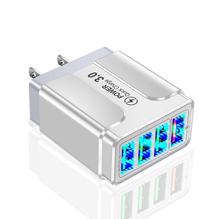 Carregador de Telemóvel com 4 Portas USB 5.1A QC3.0 de Carregamento Rápido, Ficha UE, Ficha EUA, Ficha Reino Unido
