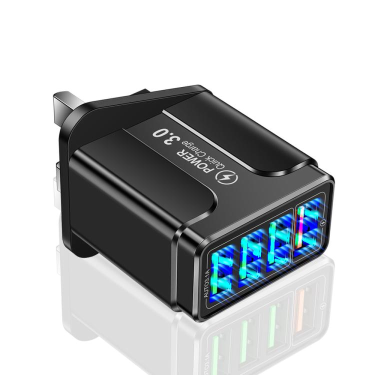 Carregador de Telemóvel com 4 Portas USB 5.1A QC3.0 de Carregamento Rápido, Ficha UE, Ficha EUA, Ficha Reino Unido