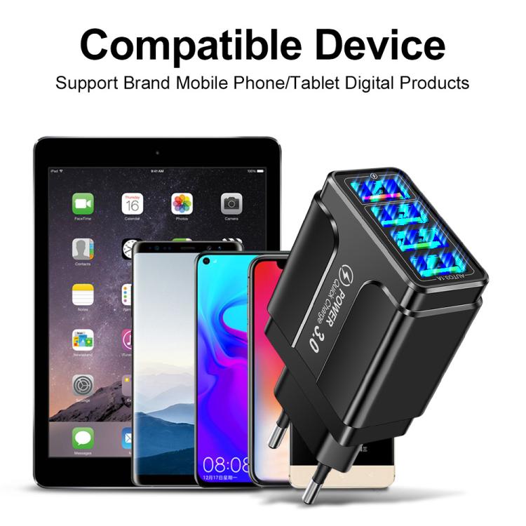 Carregador de Telemóvel com 4 Portas USB 5.1A QC3.0 de Carregamento Rápido, Ficha UE, Ficha EUA, Ficha Reino Unido