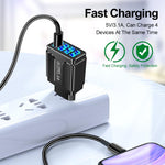 Carregador de Telemóvel com 4 Portas USB 5.1A QC3.0 de Carregamento Rápido, Ficha UE, Ficha EUA, Ficha Reino Unido
