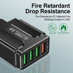 Carregador de Telemóvel com 4 Portas USB 5.1A QC3.0 de Carregamento Rápido, Ficha UE, Ficha EUA, Ficha Reino Unido