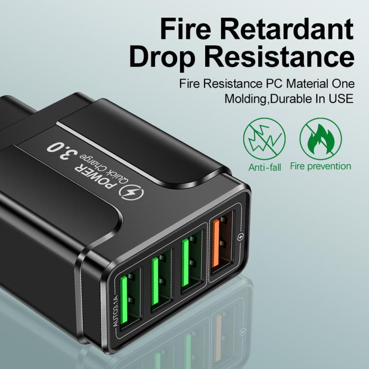 Carregador de Telemóvel com 4 Portas USB 5.1A QC3.0 de Carregamento Rápido, Ficha UE, Ficha EUA, Ficha Reino Unido