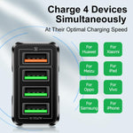 Carregador de Telemóvel com 4 Portas USB 5.1A QC3.0 de Carregamento Rápido, Ficha UE, Ficha EUA, Ficha Reino Unido