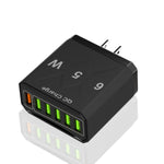Carregador de Telemóvel com 6 Portas USB 65W QC3.0 de Carregamento Rápido, Ficha UE (Preto), Ficha UE (Branco), Ficha EUA (Preto), Ficha EUA (Branco), Ficha Reino Unido (Preto), Ficha Reino Unido (Branco)