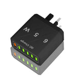 Carregador de Telemóvel com 6 Portas USB 65W QC3.0 de Carregamento Rápido, Ficha UE (Preto), Ficha UE (Branco), Ficha EUA (Preto), Ficha EUA (Branco), Ficha Reino Unido (Preto), Ficha Reino Unido (Branco)