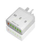 Carregador de Telemóvel com 6 Portas USB 65W QC3.0 de Carregamento Rápido, Ficha UE (Preto), Ficha UE (Branco), Ficha EUA (Preto), Ficha EUA (Branco), Ficha Reino Unido (Preto), Ficha Reino Unido (Branco)