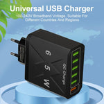 Carregador de Telemóvel com 6 Portas USB 65W QC3.0 de Carregamento Rápido, Ficha UE (Preto), Ficha UE (Branco), Ficha EUA (Preto), Ficha EUA (Branco), Ficha Reino Unido (Preto), Ficha Reino Unido (Branco)