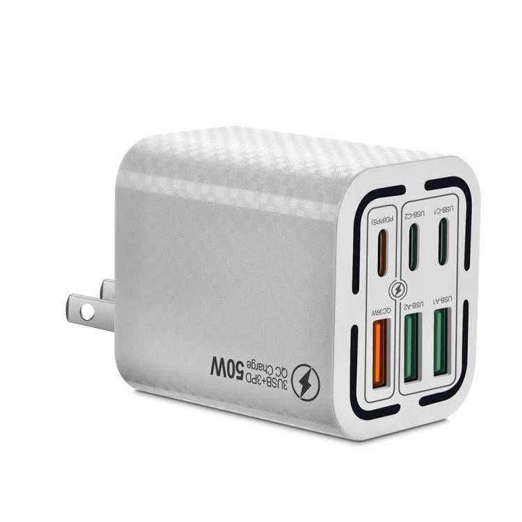 50W 3USB+3Type-C 6 Ports Fast Charging Cell Phone Charger, EU Plug (Black), EU Plug (White), EU Plug (Yellow), US Plug (Black), US Plug (White), US Plug (Yellow), UK Plug (Black), UK Plug (White), UK Plug (Yellow)