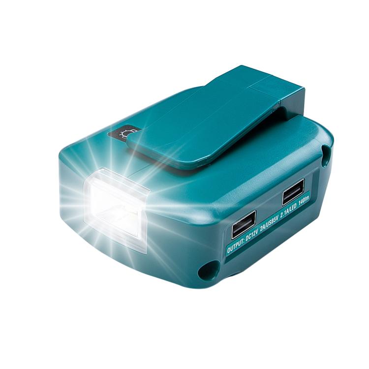 Adaptador de bateria de lítio Makita 14,4V/18V com iluminação LED, USB duplo + DC
