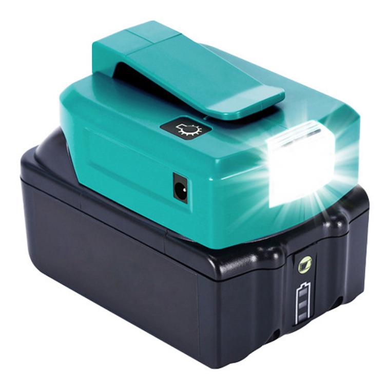 Adaptador de bateria de lítio Makita 14,4V/18V com iluminação LED, USB duplo + DC