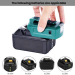 Adaptador de bateria de lítio Makita 14,4V/18V com iluminação LED, USB duplo + DC