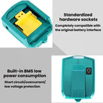 Adaptador de bateria de lítio Makita 14,4V/18V com iluminação LED, USB duplo + DC
