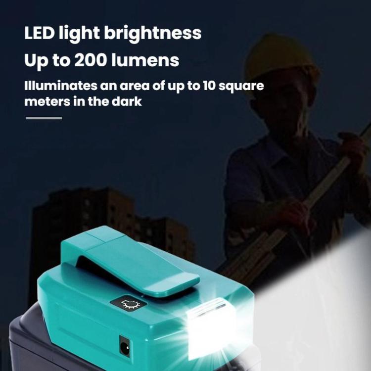 Adaptador de bateria de lítio Makita 14,4V/18V com iluminação LED, USB duplo + DC