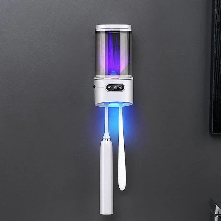 Esterilizador Recarregável UV para Escova de Dentes e Copo, Montagem na Parede - Instalação Sem Perfuração para Utilizador Único