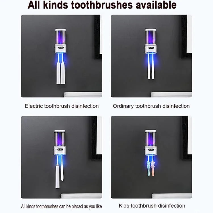 Esterilizador Recarregável UV para Escova de Dentes e Copo, Montagem na Parede - Instalação Sem Perfuração para Utilizador Único