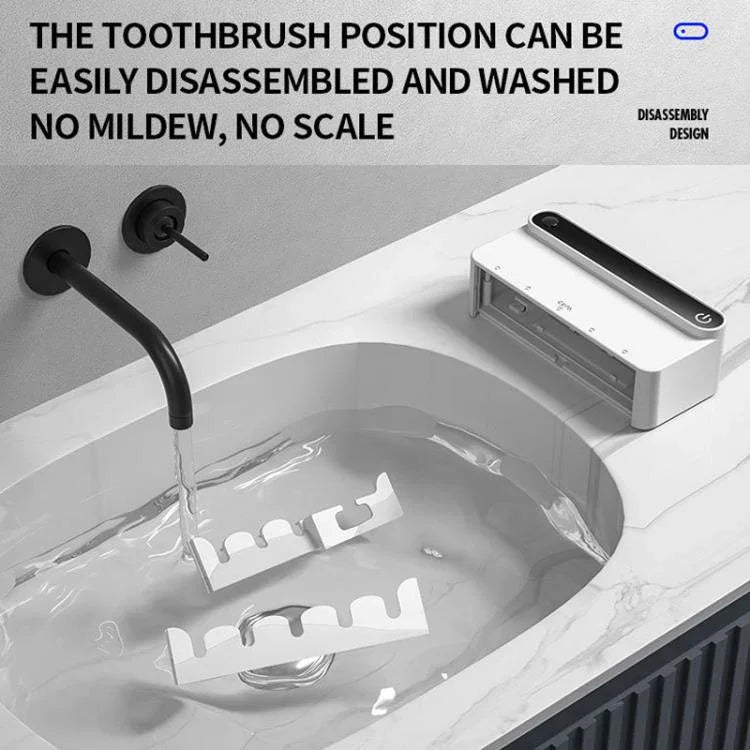 Esterilizador e Secador Inteligente de Escova de Dentes UV com Sensor Humano, Display de Tempo, Carregamento Rápido USB-C, Suporte de Parede Sem Perfuração