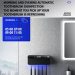 Esterilizador e Secador Inteligente de Escova de Dentes UV com Sensor Humano, Display de Tempo, Carregamento Rápido USB-C, Suporte de Parede Sem Perfuração