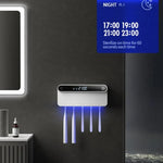 Esterilizador e Secador Inteligente de Escova de Dentes UV com Sensor Humano, Display de Tempo, Carregamento Rápido USB-C, Suporte de Parede Sem Perfuração