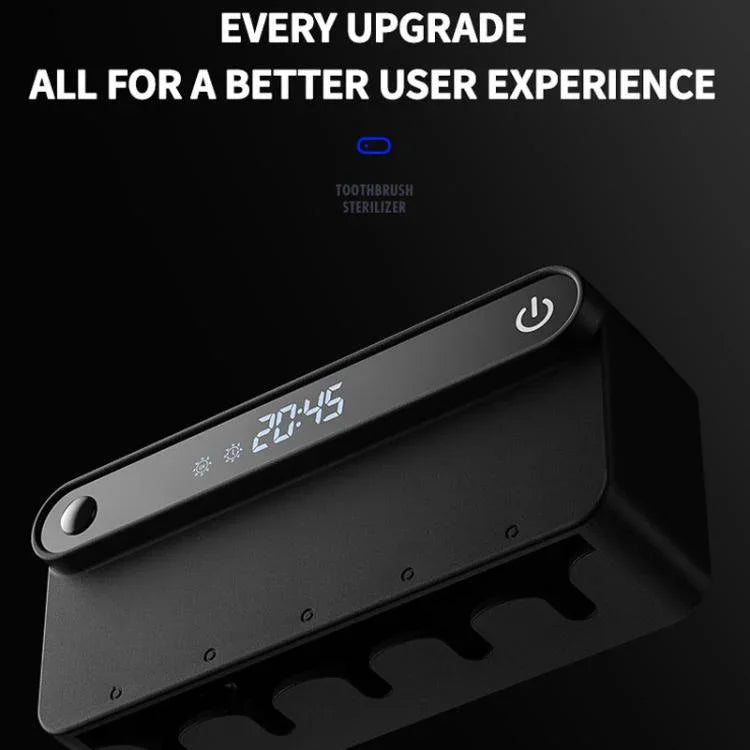 Esterilizador e Secador Inteligente de Escova de Dentes UV com Sensor Humano, Display de Tempo, Carregamento Rápido USB-C, Suporte de Parede Sem Perfuração