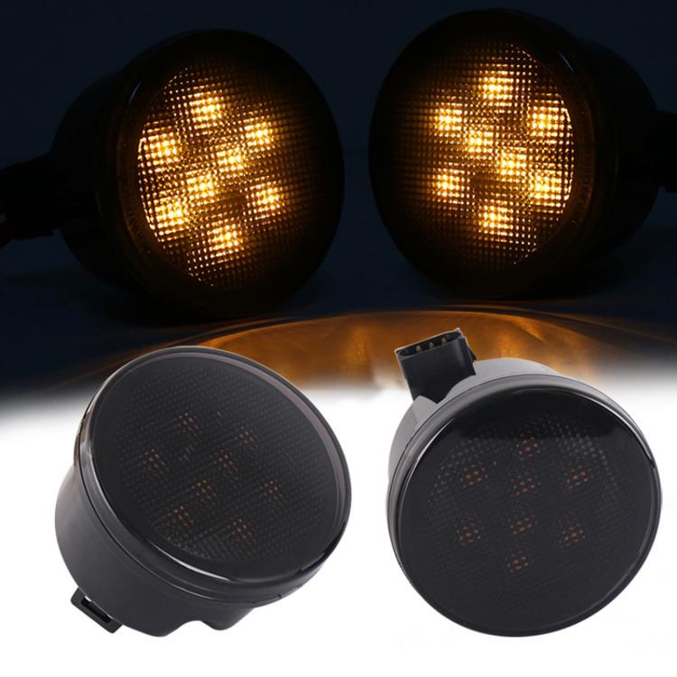 2pcs For Wrangler Plum Blossom-Shaped Yellow LED Car Lights Car Modified Grille Turn Signal Lights, With Aperture, Without Aperture
