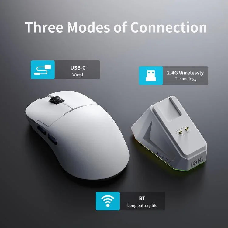 Ajazz AJ159PRO Rato Gaming Tri-modo com Fio / 2.4G / Bluetooth com Base de Carregamento Magnética