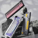 Teclado Mecânico Sem Fios Ajazz AK650 Tri-modo com Botão de Ecrã Luz RGB, Interruptor Flying Fish Roxo Branco Azul, Interruptor Dream Roxo Branco Azul, Interruptor Dream Preto Cinzento Amarelo, Interruptor Dream Gravado Lateral Gradiente Blackberry