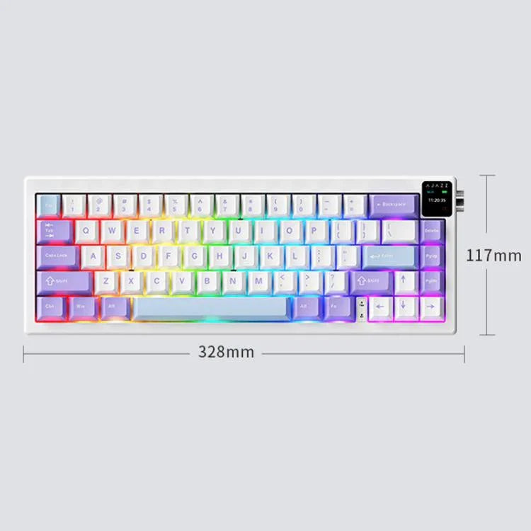 Teclado Mecânico Sem Fios Ajazz AK650 Tri-modo com Botão de Ecrã Luz RGB, Interruptor Flying Fish Roxo Branco Azul, Interruptor Dream Roxo Branco Azul, Interruptor Dream Preto Cinzento Amarelo, Interruptor Dream Gravado Lateral Gradiente Blackberry