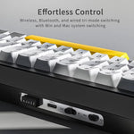 Teclado Mecânico Sem Fios Ajazz AK650 Tri-modo com Botão de Ecrã Luz RGB, Interruptor Flying Fish Roxo Branco Azul, Interruptor Dream Roxo Branco Azul, Interruptor Dream Preto Cinzento Amarelo, Interruptor Dream Gravado Lateral Gradiente Blackberry