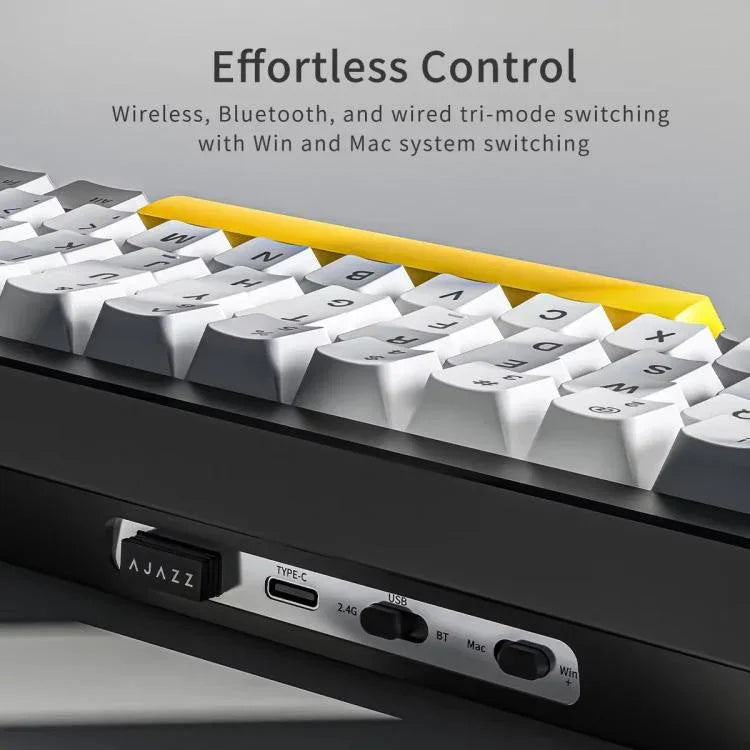 Teclado Mecânico Sem Fios Ajazz AK650 Tri-modo com Botão de Ecrã Luz RGB, Interruptor Flying Fish Roxo Branco Azul, Interruptor Dream Roxo Branco Azul, Interruptor Dream Preto Cinzento Amarelo, Interruptor Dream Gravado Lateral Gradiente Blackberry